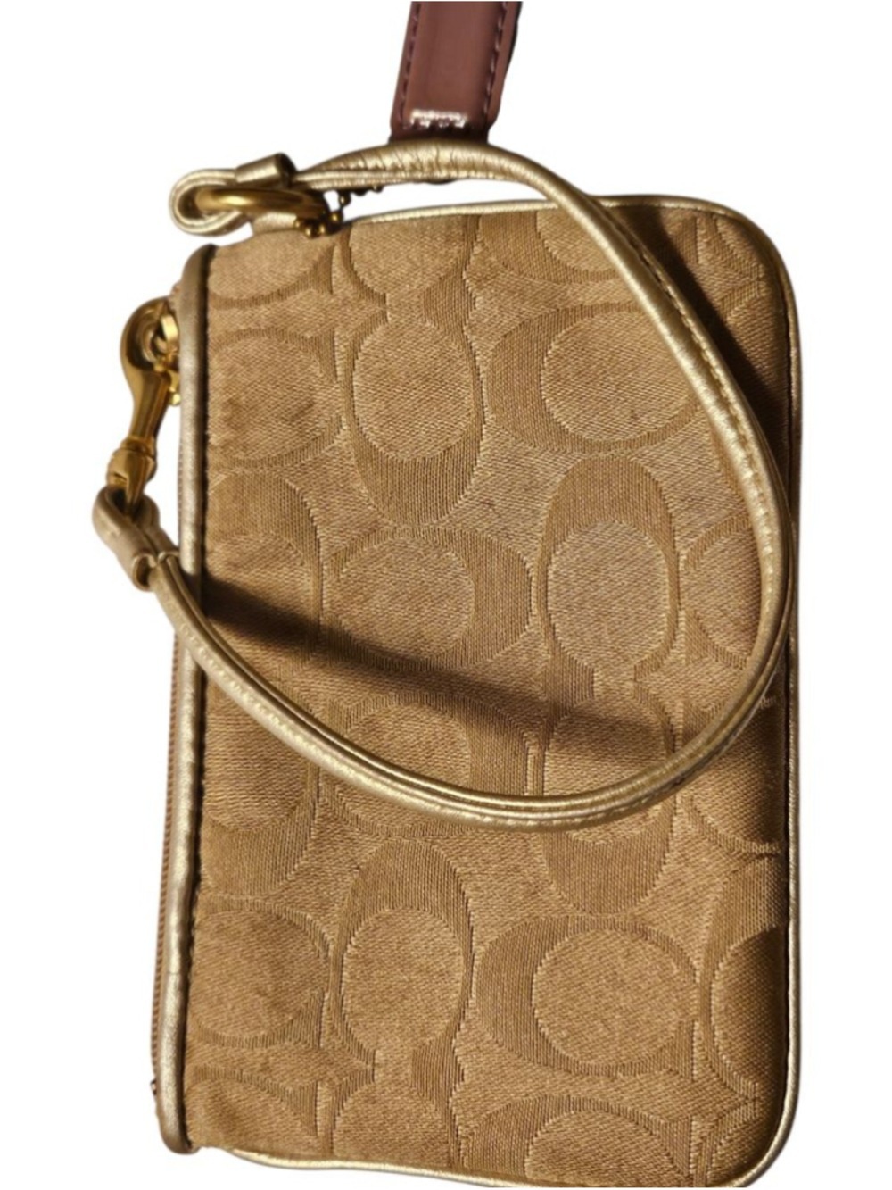 Coach Gold Poppy Logo Wristlet One Size Gold Blue - Picture 13 of 13